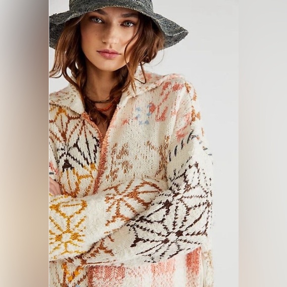 Free People - FP Prairie Cardi Knit Floral Cardigan Sweater Women’s Size XS - Picture 12 of 13